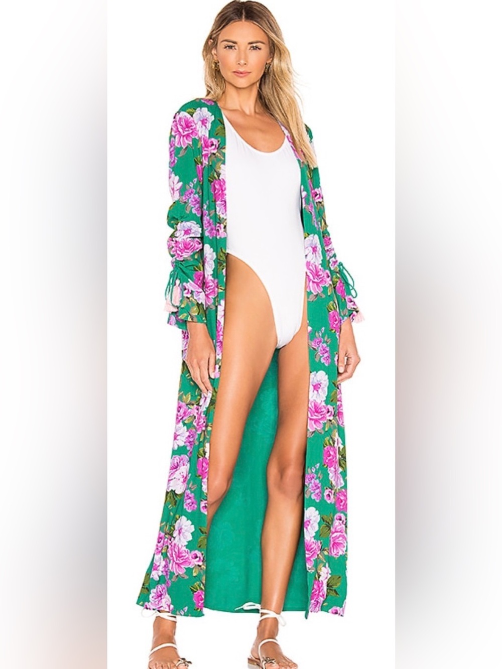 Lovers and Friends Ellis Robe Kelly Green Floral Cover Up Vacation Resort NWT XS - Picture 6 of 13